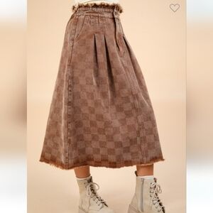 New Denim midi checkered skirt Camel